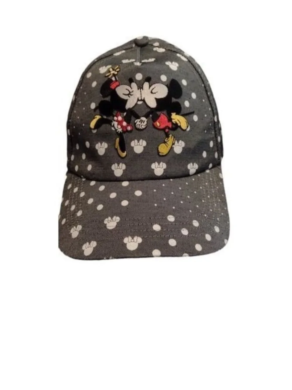ADORABLE DISNEY PARKS MICKEY & MINNIE MOUSE KISSING ADJUSTABLE HAT CAP POKA